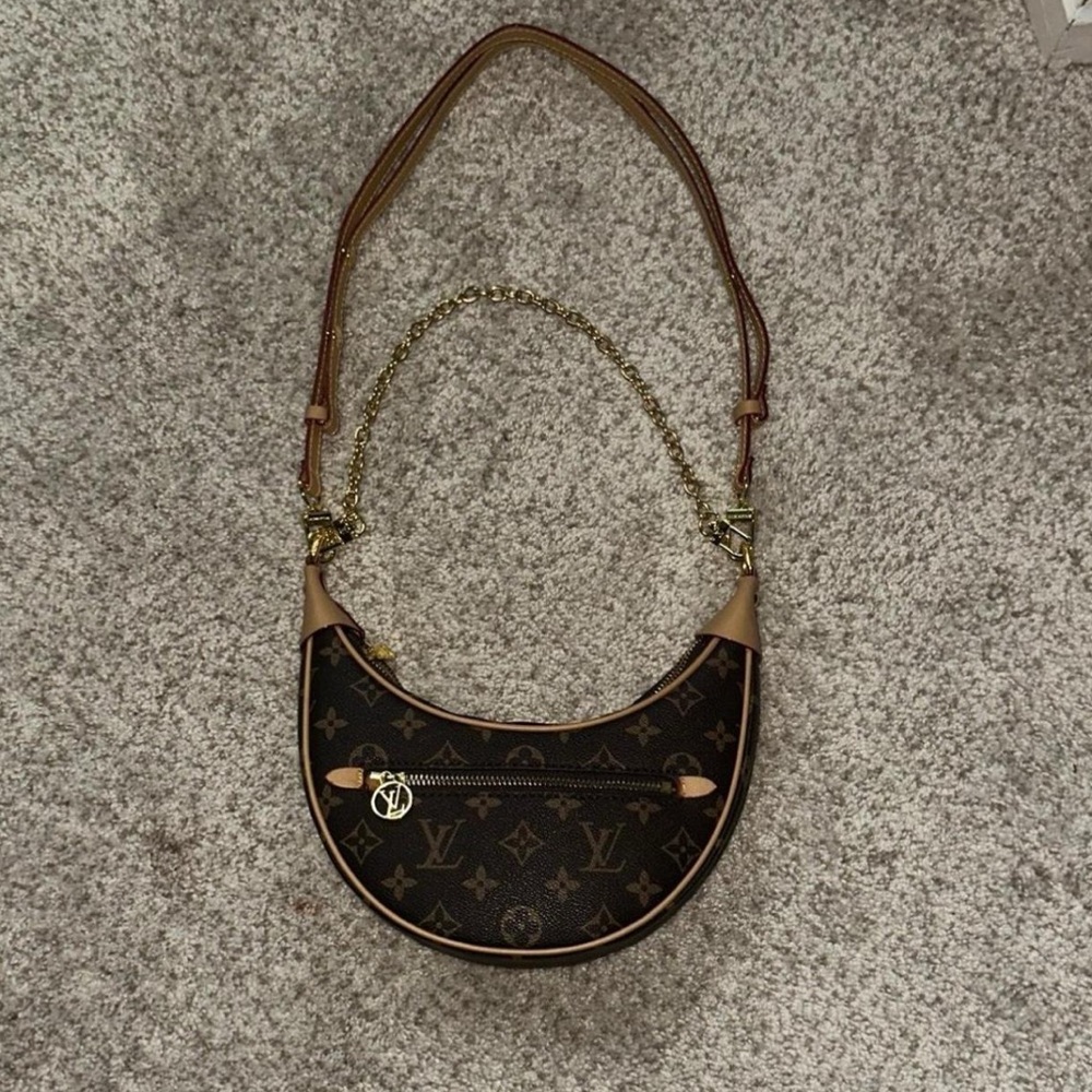 Louis Vuitton Brown Monogram Crescent Shoulder Bag with Gold Chain